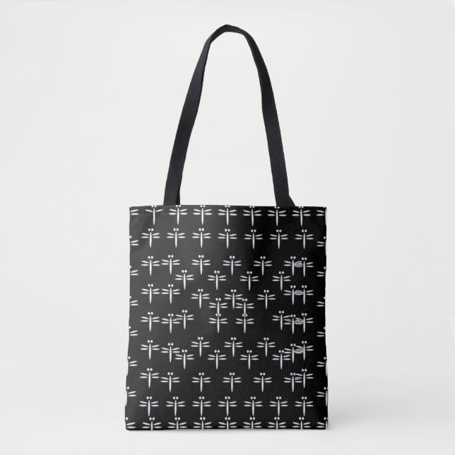 Dragonflies on black tote bag (Front)