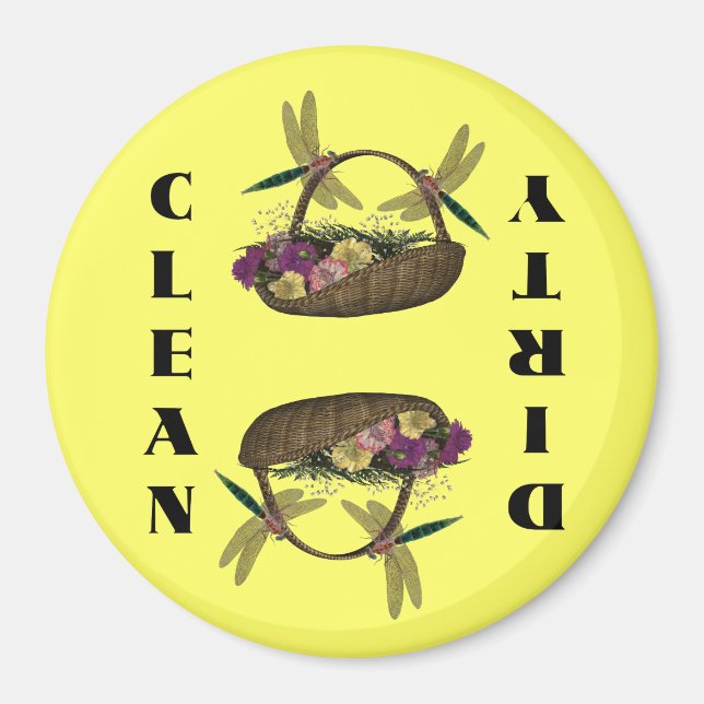 Dragonflies On Flower Basket Dishwasher Magnet (Front)