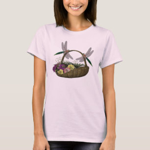 Dragonflies On Flower Basket Nature T-Shirt