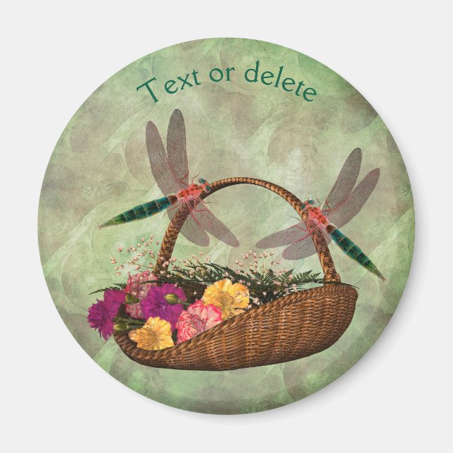 Dragonflies On Flower Basket Personalised Magnet (Front)