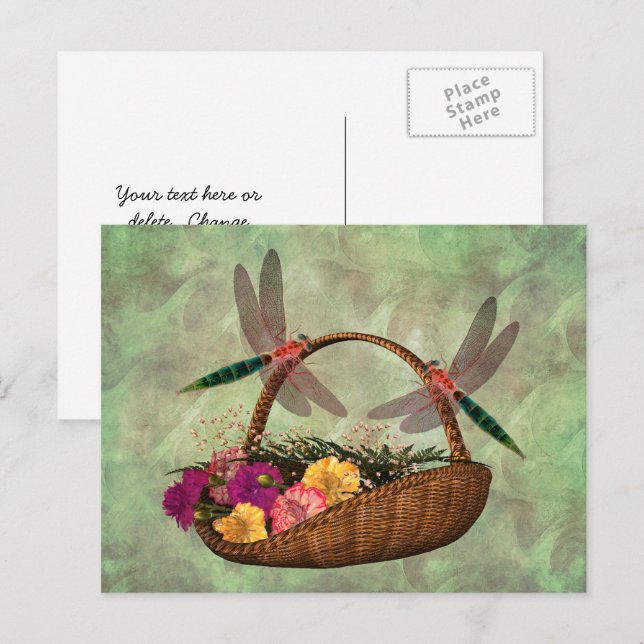 Dragonflies On Flower Basket  Postcard (Front/Back)