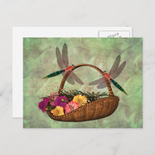 Dragonflies On Flower Basket Postcard