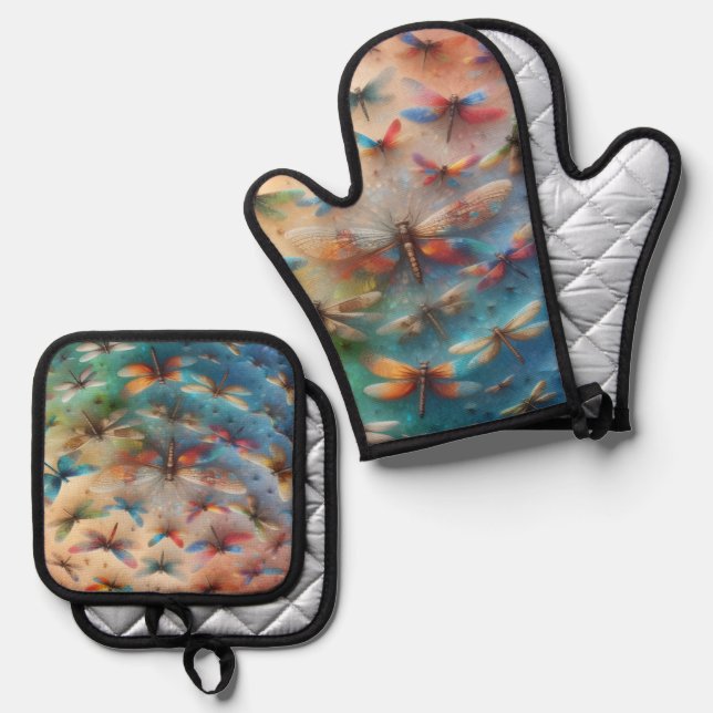 Dragonflies Oven Mitt & Pot Holder Set (Front/Back)