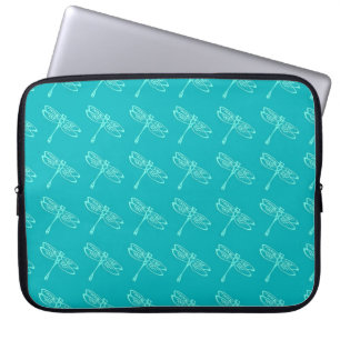 Dragonflies, pale aqua on turquoise laptop sleeve