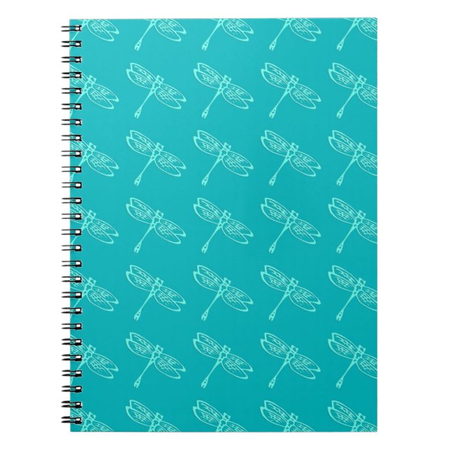 Dragonflies, pale aqua on turquoise notebook (Front)