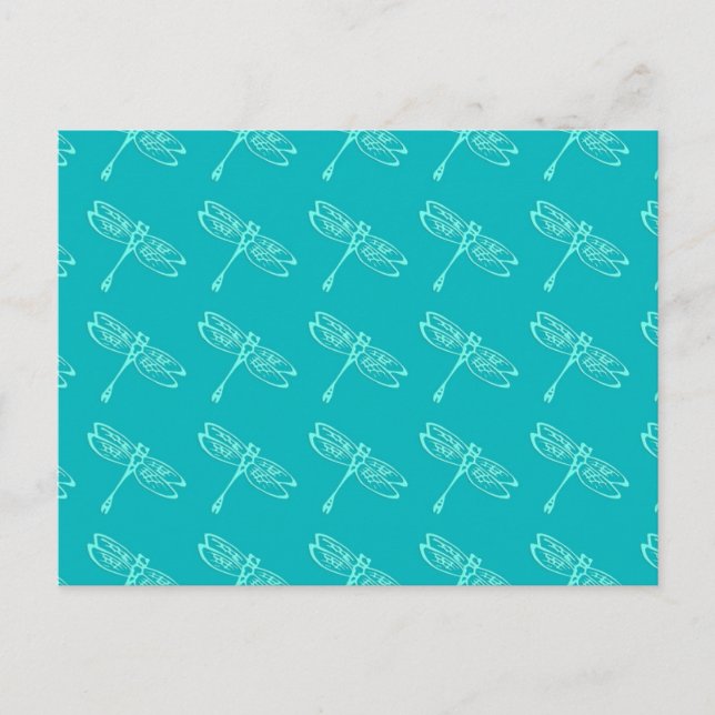 Dragonflies, pale aqua on turquoise postcard (Front)
