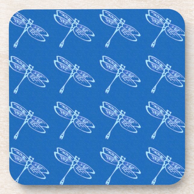 Dragonflies, pale blue on denim blue coaster (Front)