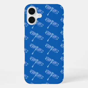 Dragonflies, pale blue on denim blue iPhone 16 plus case