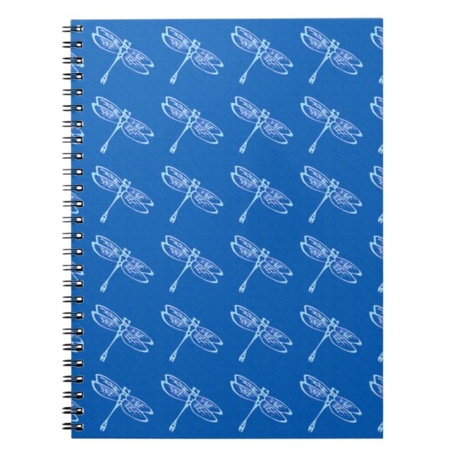 Dragonflies, pale blue on denim blue spiral notebook (Front)