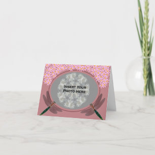 Dragonflies Pink Daisies Cute Photo Card