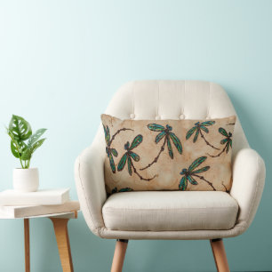 Dragonflies Rustic Cream Lumbar Cushion