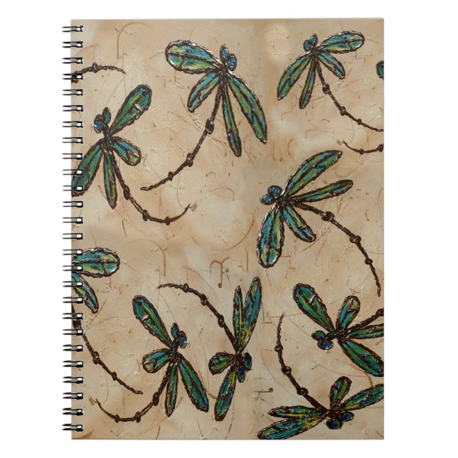 Dragonflies Rustic Cream Spiral Notebook (Front)