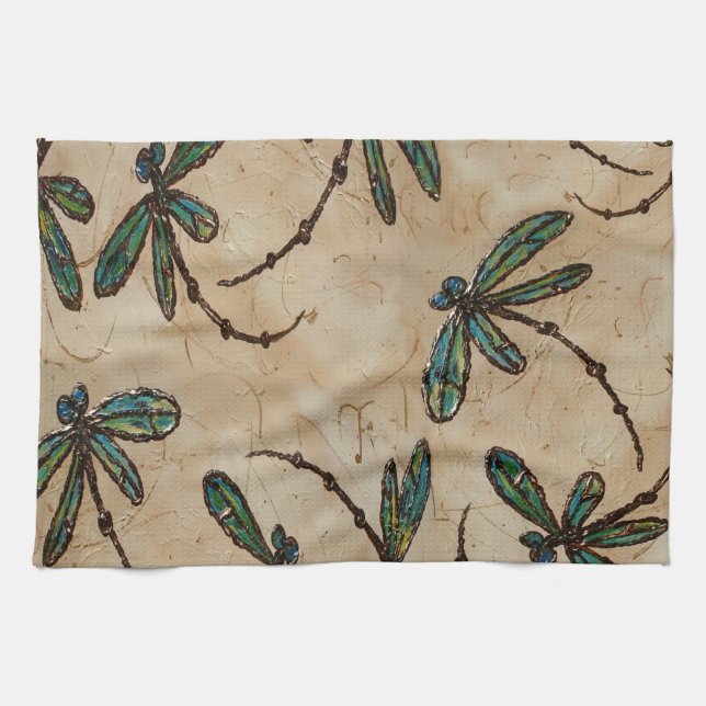 Dragonflies Rustic Cream Tea Towel (Horizontal)
