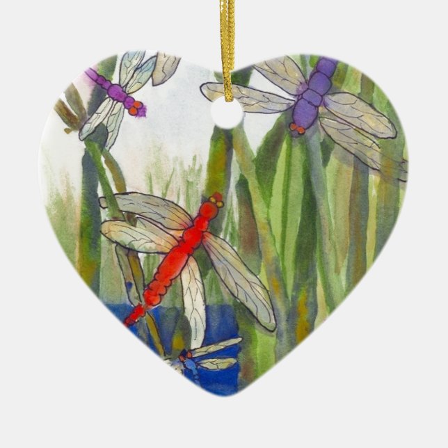 Dragonflies Summer Ceramic Tree Decoration (Front)