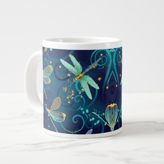 Dragonflies Teal 20oz Large Coffee Mug (Front Left)