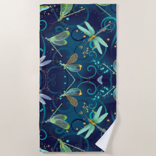 Dragonflies Teal Beach Towel