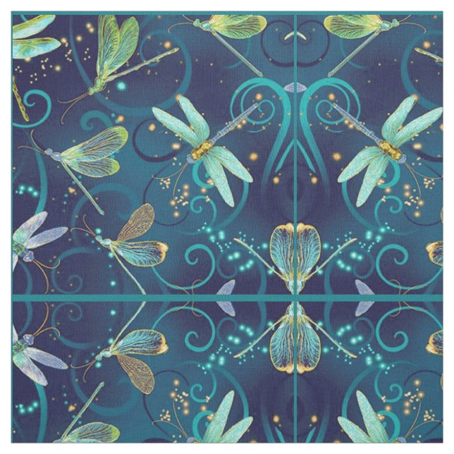 Dragonflies Teal Fabric (Swatch)