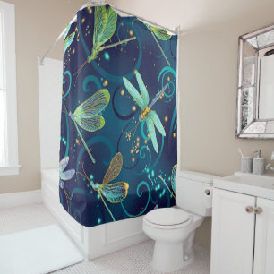 Dragonflies Teal Shower Curtain