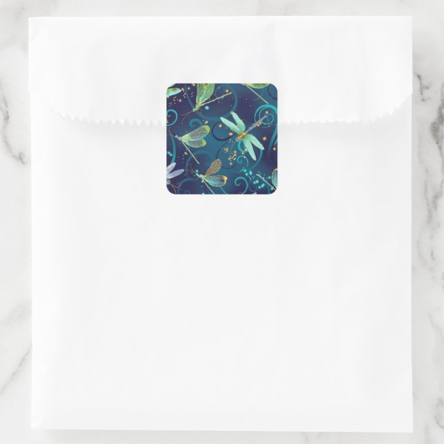 Dragonflies Teal Square Sticker (Bag)