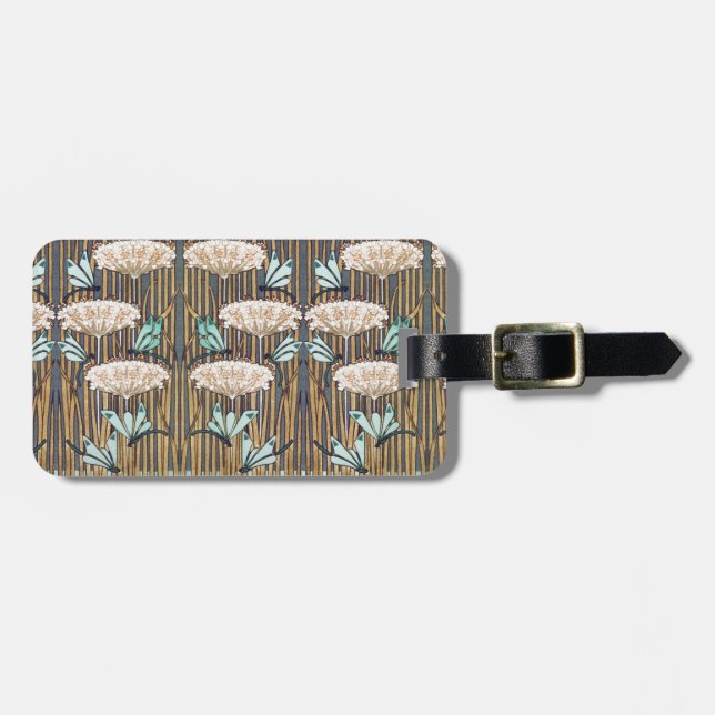 Dragonflies Water Lilies Marsh Art Nouveau Luggage Tag (Front Horizontal)