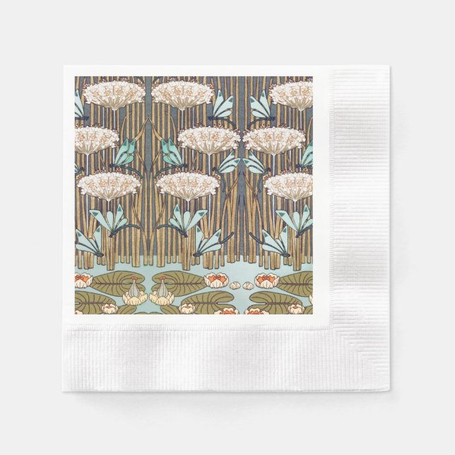 Dragonflies Water Lilies Marsh Art Nouveau Napkin (Front)