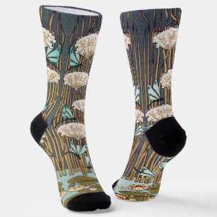 Dragonflies Water Lilies Marsh Art Nouveau Socks