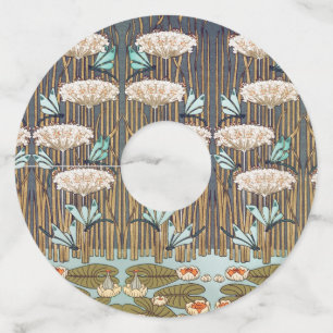 Dragonflies Water Lilies Marsh Art Nouveau Wine Glass Tag