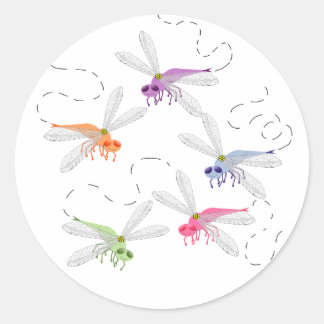 Dragonflies Whimsical Cartoon Art Classic Round Sticker