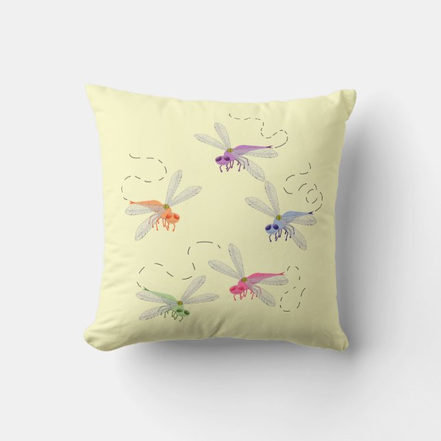 Dragonflies Whimsical Cartoon Art Cushion (Front)