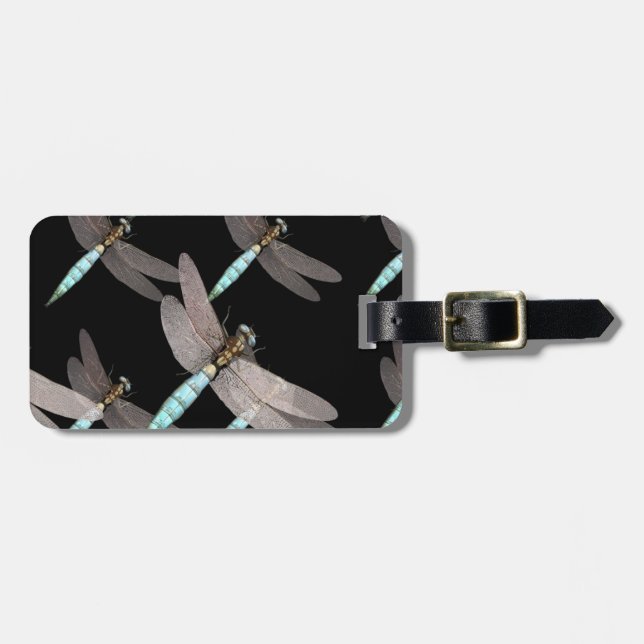 Dragonfly Air Force on Black Luggage Tag (Front Horizontal)
