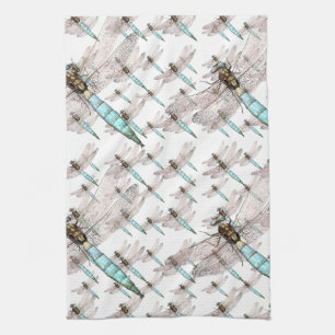 Dragonfly Air Force on White Tea Towel