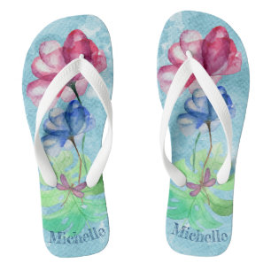 Dragonfly And Floral Watercolor Wash Jandals
