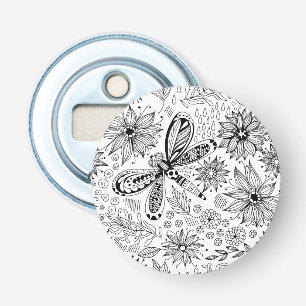 Dragonfly and flowers doodle bottle opener