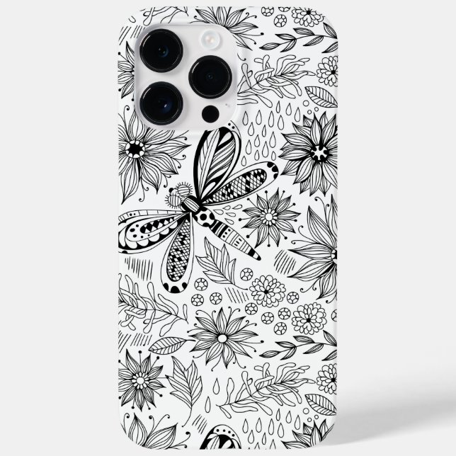 Dragonfly and flowers doodle Case-Mate iPhone case (Back)