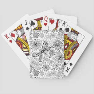 Dragonfly and flowers doodle playing cards