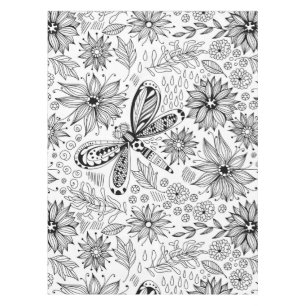 Dragonfly and flowers doodle tablecloth