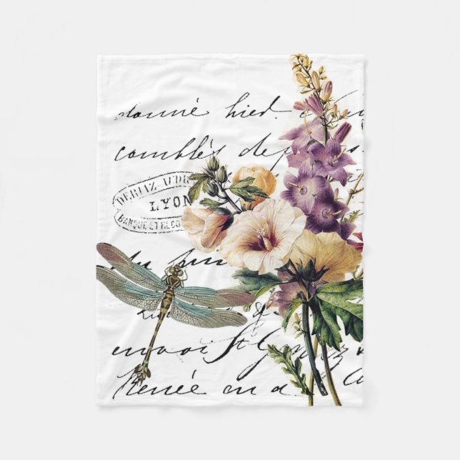 Dragonfly and flowers fleece blanket (Front)