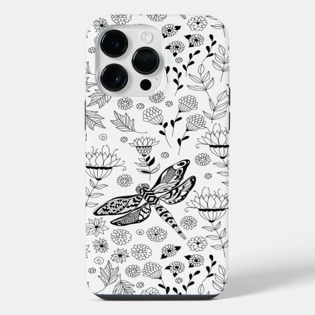Dragonfly and flowers iPhone case (Back)