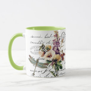 Dragonfly and flowers mug