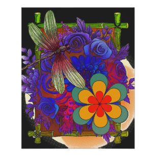 Dragonfly And Flowers Poster