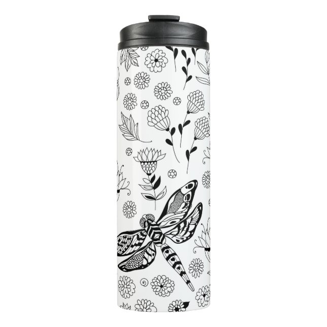 Dragonfly and flowers thermal tumbler (Front)
