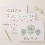 Dragonfly and Hearts Pink and Green File Folders<br><div class="desc">Customise these pretty folders with your name or project description. Vintage dragonfly illustration and pink paper cut hearts pattern on pale green and pink backgrounds.</div>