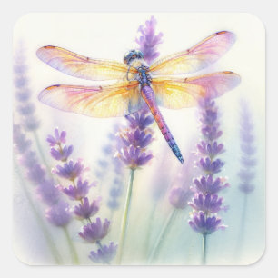 Dragonfly And Lavender Blooms Square Sticker