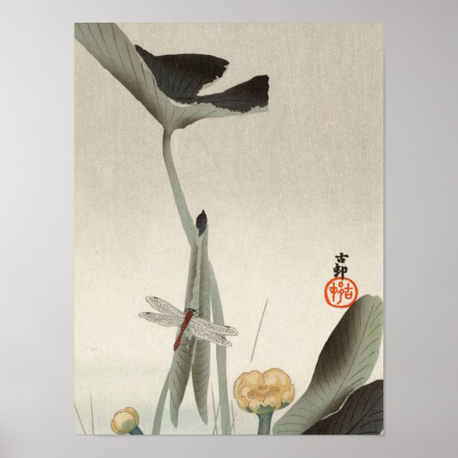 Dragonfly and Lotus, 1920 by Ohara Koson Poster (Front)