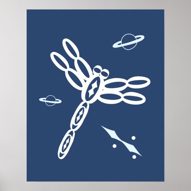 Dragonfly and Outer Space Rift blue and white Poster (Front)