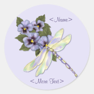 Dragonfly and Pansies Classic Round Sticker