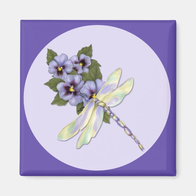 Dragonfly and Pansies Magnet (Front)