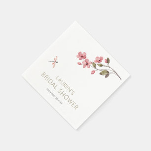 Dragonfly and Pink Blossom Bridal Shower Napkin