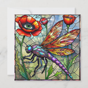 Dragonfly And Poppy Flower Surreal Garden Nature Card
