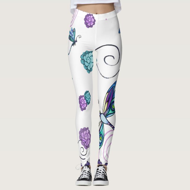 Dragonfly and swirly floral leggings (Front)